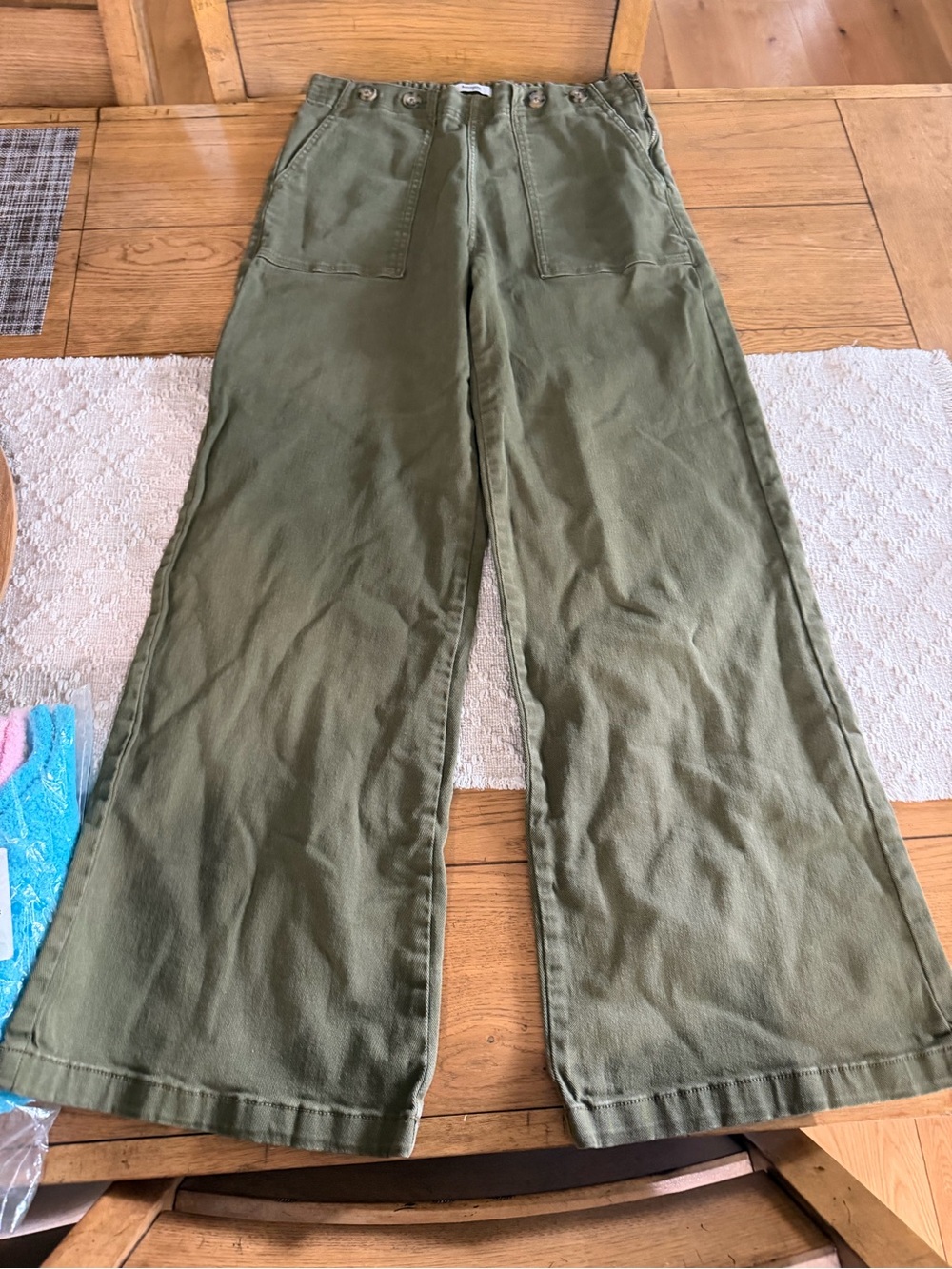 Kensie Olive Green Wide Leg Flare Jeans